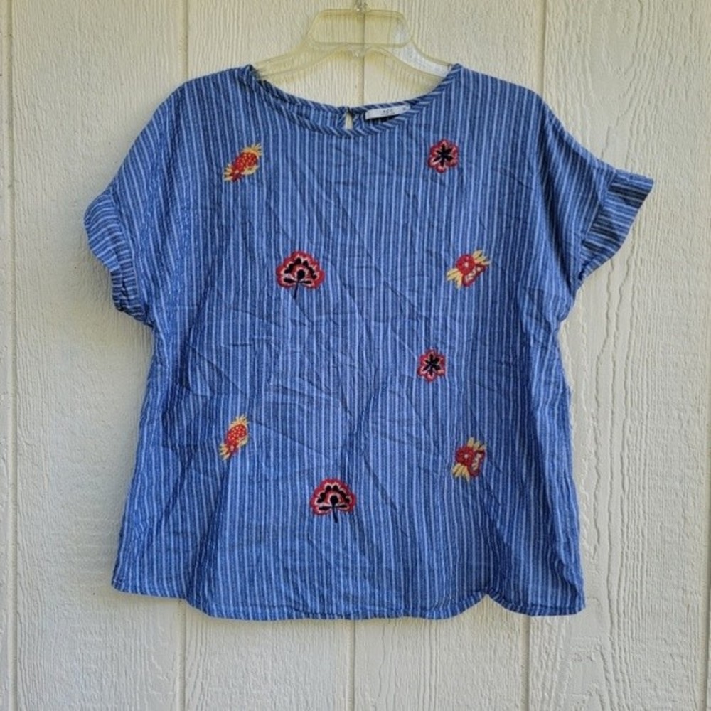 edc striped floral embroidered blouse top XL Boxy Lagenlook